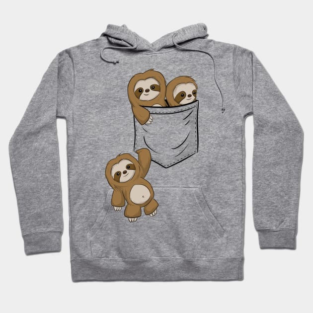 For Sloth Lovers Cute Kawaii Baby Sloths In Pocket Hoodie by SkizzenMonster